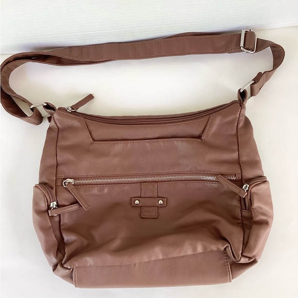 Bueno Handbags - Bueno Bag Purse Brown Shoulder Adjustable Strap Zippers Pockets Leather